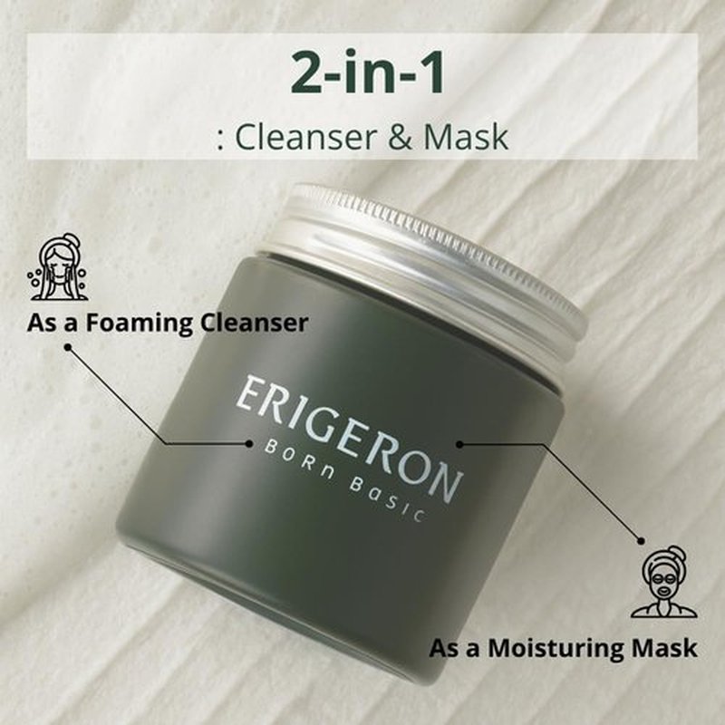ERIGERON Heartleaf Facial Cleanser, Face Mask, Greek Yogurt Cleanser, Soothing, Deep Pore Scrubber & Face Wash with Green Tea, Blackhead Remover, Korean Skin Care (3.38 fl.oz.)