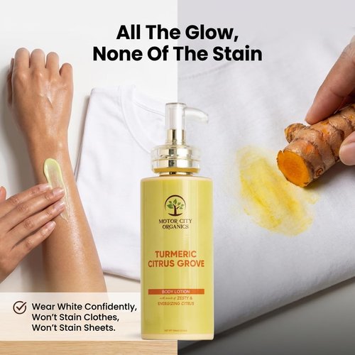 Motor City Organics Turmeric Lemon Body Lotion for Hydrating Skin - Lightweight Daily Moisturizer with Clean Ingredients, Fast Absorbing Body Cream | 10.2 oz