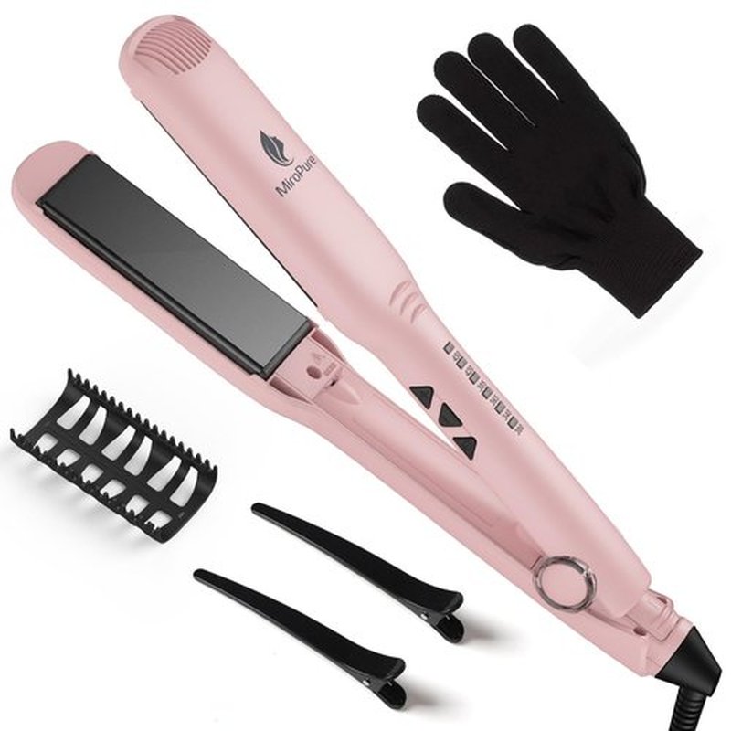 MiroPure 1.5 Inch Flat Iron, Hair Straightener with 30S Fast Heating & 60min Auto Shut-Off, Hair Straightener and Curler 2 in 1 with 3D Ceramic Floating Plates
