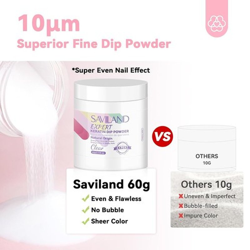 SAVILAND Dip Powder Nail Kit - 60g Clear Powder with Base, Activator & Top Coat for French Manicure