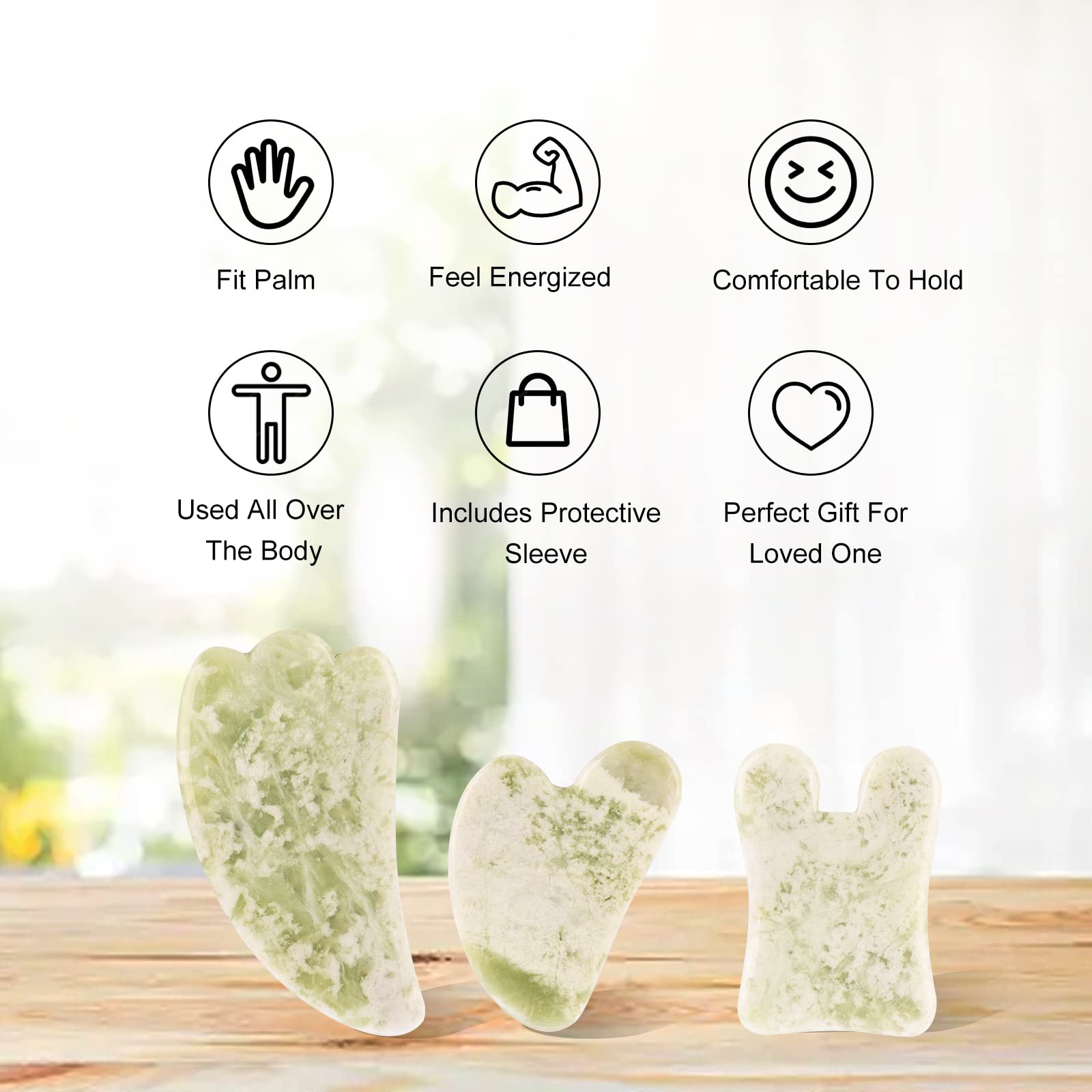 XYZBSTAR Gua Sha Facial Tools Set of 3 Guasha Massage Tool Jade Gua Sha Scraping Massager for Face,Neck, Eyes and Body,Jade Stone Guasha Board 3 Packs (Jade Set of 3)