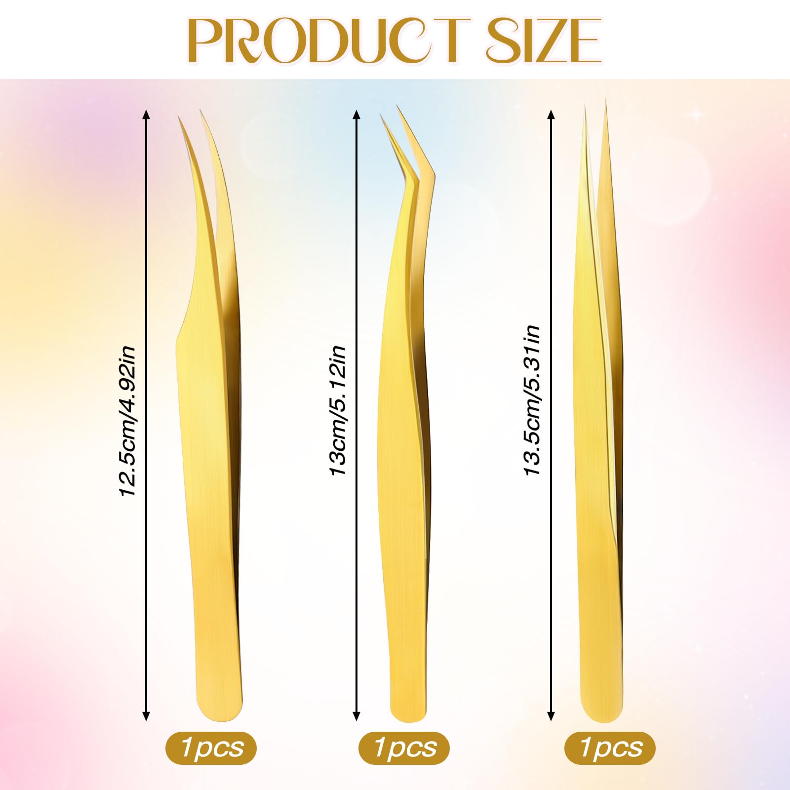 3 PCS Lash Tweezers for Eyelash Extensions, High Precision Gold Metal Tweezers Set Fiber Tip and Curved Isolation Tweezers Eyelash Extension Tools for Women Volume Lash, Crafting, Jewelry Making