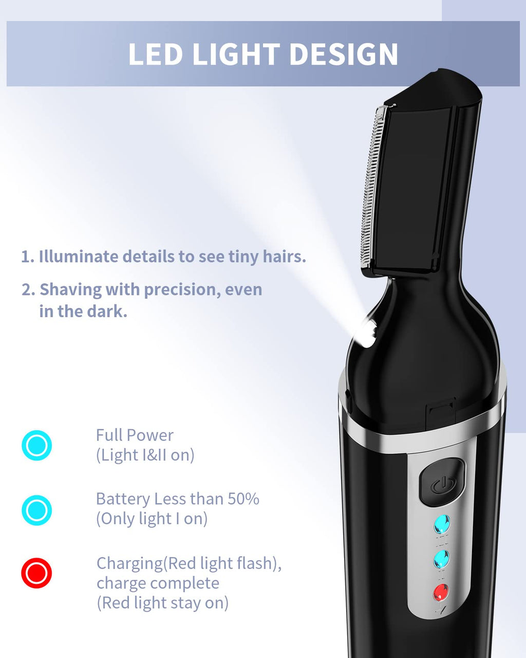 Eyebrow Trimmer, Electric Eyebrow Razor for Women Men, Rechargeable Painless LED Light Facial Hair Shaver Remover with Replacement Blade for Face Lips Neck Leg