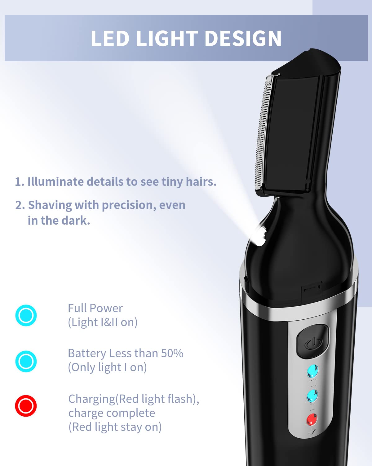 Eyebrow Trimmer, Electric Eyebrow Razor for Women Men, Rechargeable Painless LED Light Facial Hair Shaver Remover with Replacement Blade for Face Lips Neck Leg