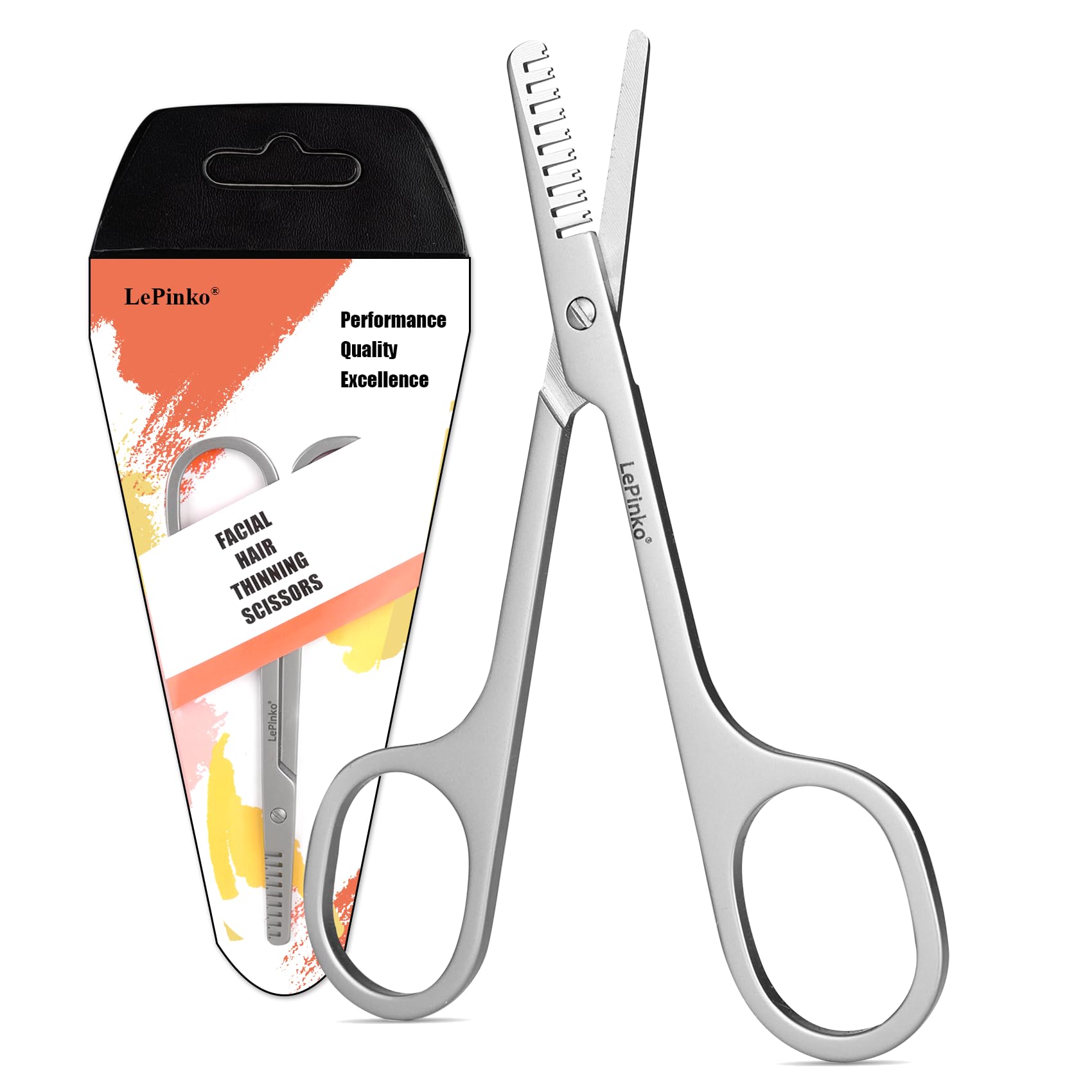 Facial Hair Thinning Scissors, V Teeth, Stainless Steel Gray