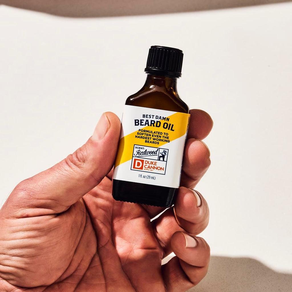 Duke Cannon Busch Beard Oil - Natural Conditioning with Apricot Kernel Oils, Warm Sandalwood Scent, Infused with Real Busch Beer Protein, 3 oz.
