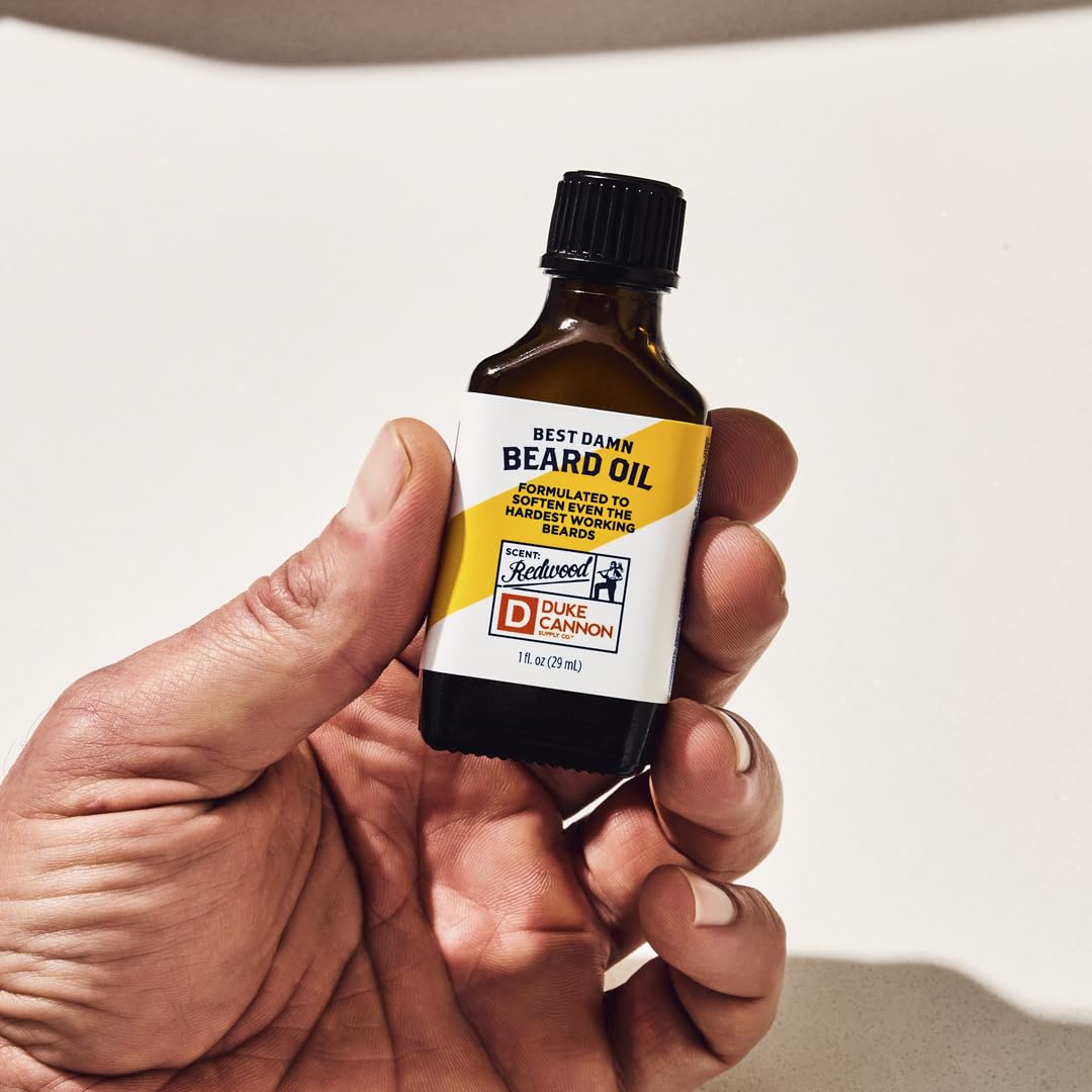 Duke Cannon Busch Beard Oil - Natural Conditioning with Apricot Kernel Oils, Warm Sandalwood Scent, Infused with Real Busch Beer Protein, 3 oz.