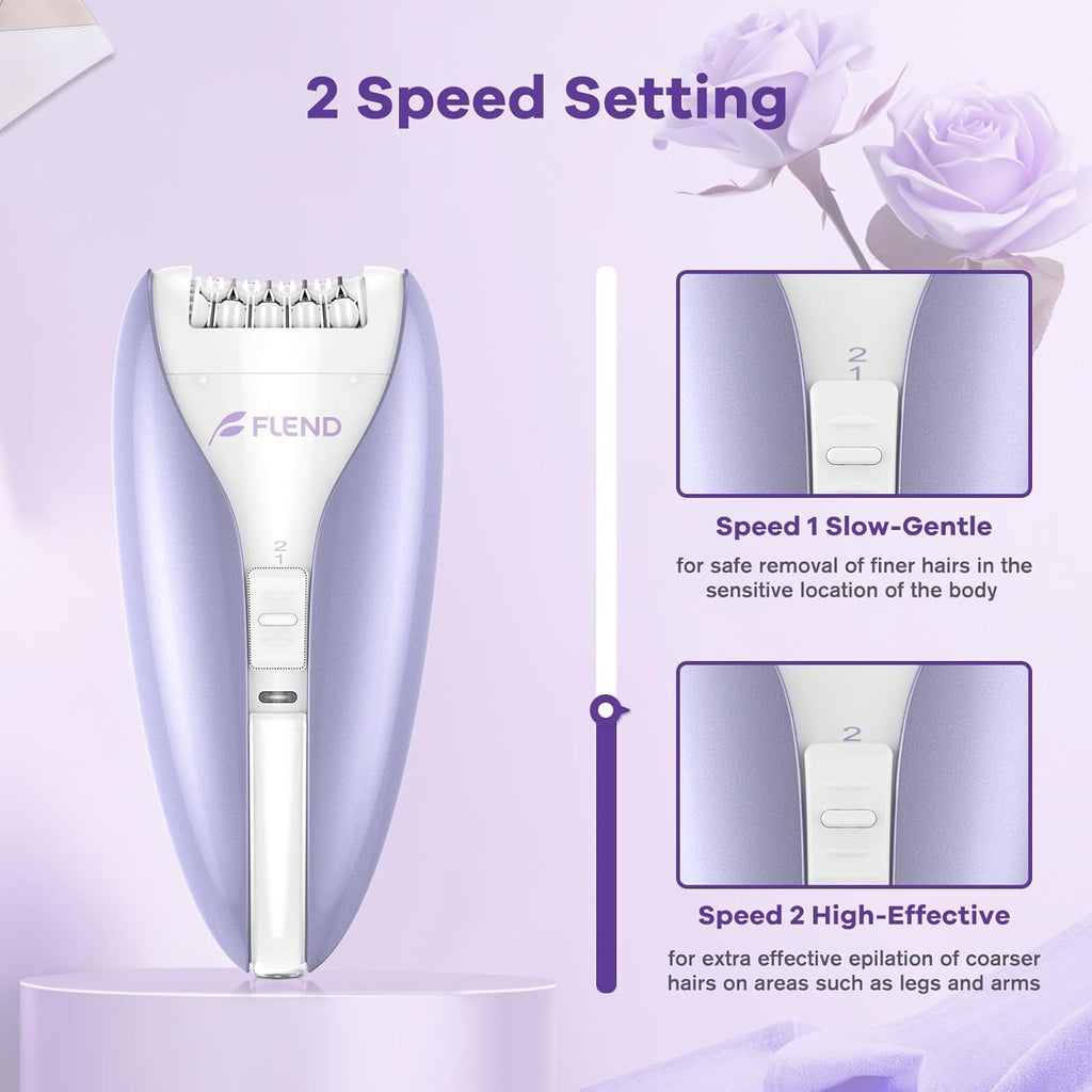 Epilator, Smooth Glide Epilator for Women, 2 Speeds Facial Hair Removal Device with Silent Design, Cordless Rechargeable Hair Removal Epilators for Women Face Legs Bikini Arms Legs