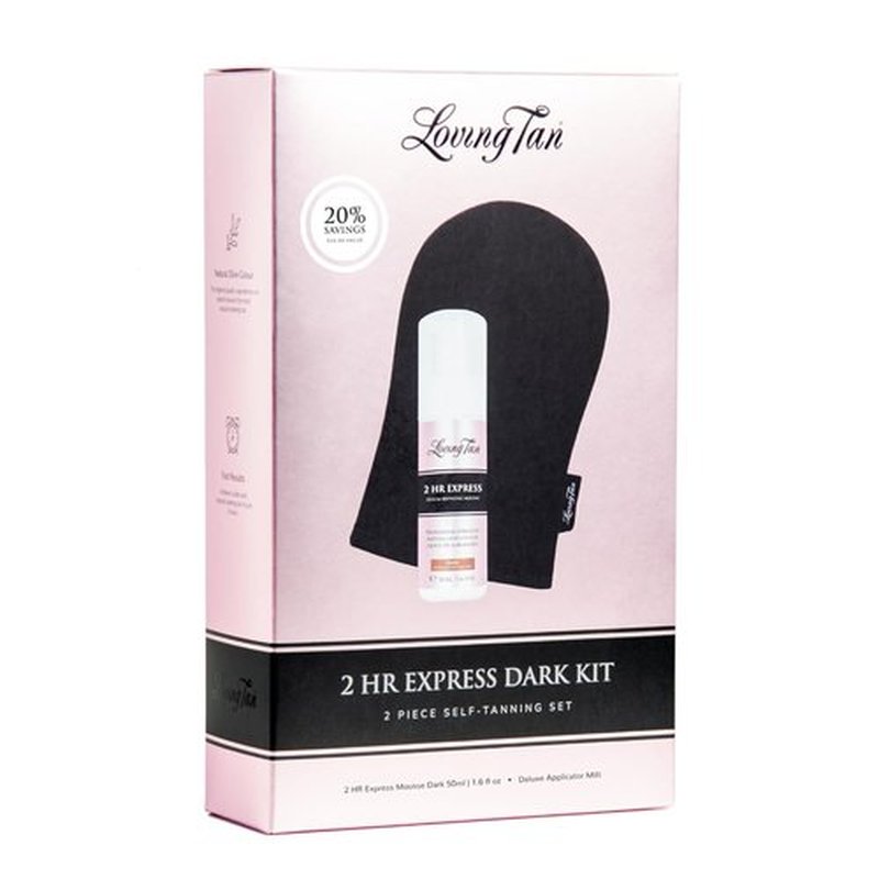 Loving Tan 2HR Express Self Tanner Kit - Dark Travel Size with Bronzing Mousse & Applicator Mitt - 1.6 Fl Oz