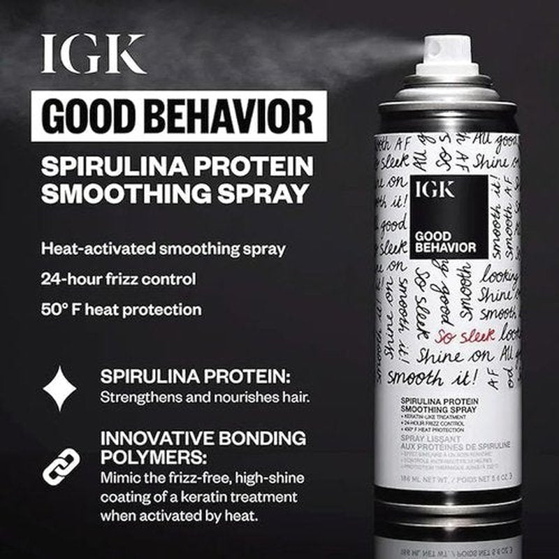 IGK Hair Treatment Set - Antisocial Dry Hair Mask & Good Behavior Spray | Overnight Bond-Building & Smoothing | Full Size, New Scent