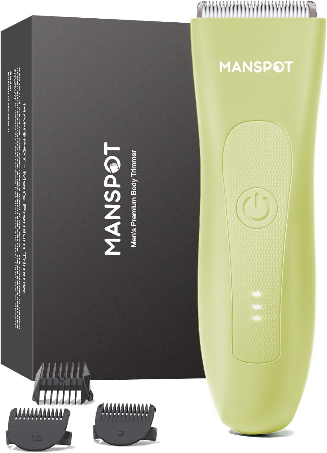 MANSPOT Pubic Hair Trimmer for Men(Goldenrod Yellow), Replaceable Ceramic Blade Heads, Waterproof Wet/DryTrimmer for Men, 90 Minutes Shaving