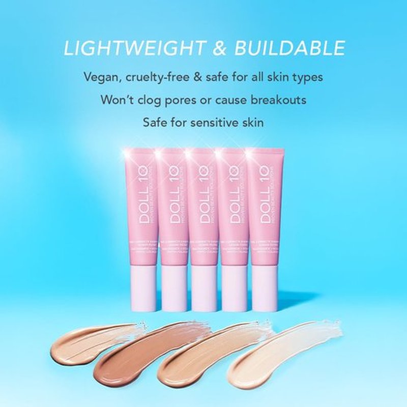 Doll 10 TCE Liquid Filter – CC Cream Foundation - Liquid Foundation - Lightweight Tinted Moisturizer & Skin Tint - Blurs Pores & Fine Lines - Vegan - Clean Makeup - [Light] - 30 Day Supply