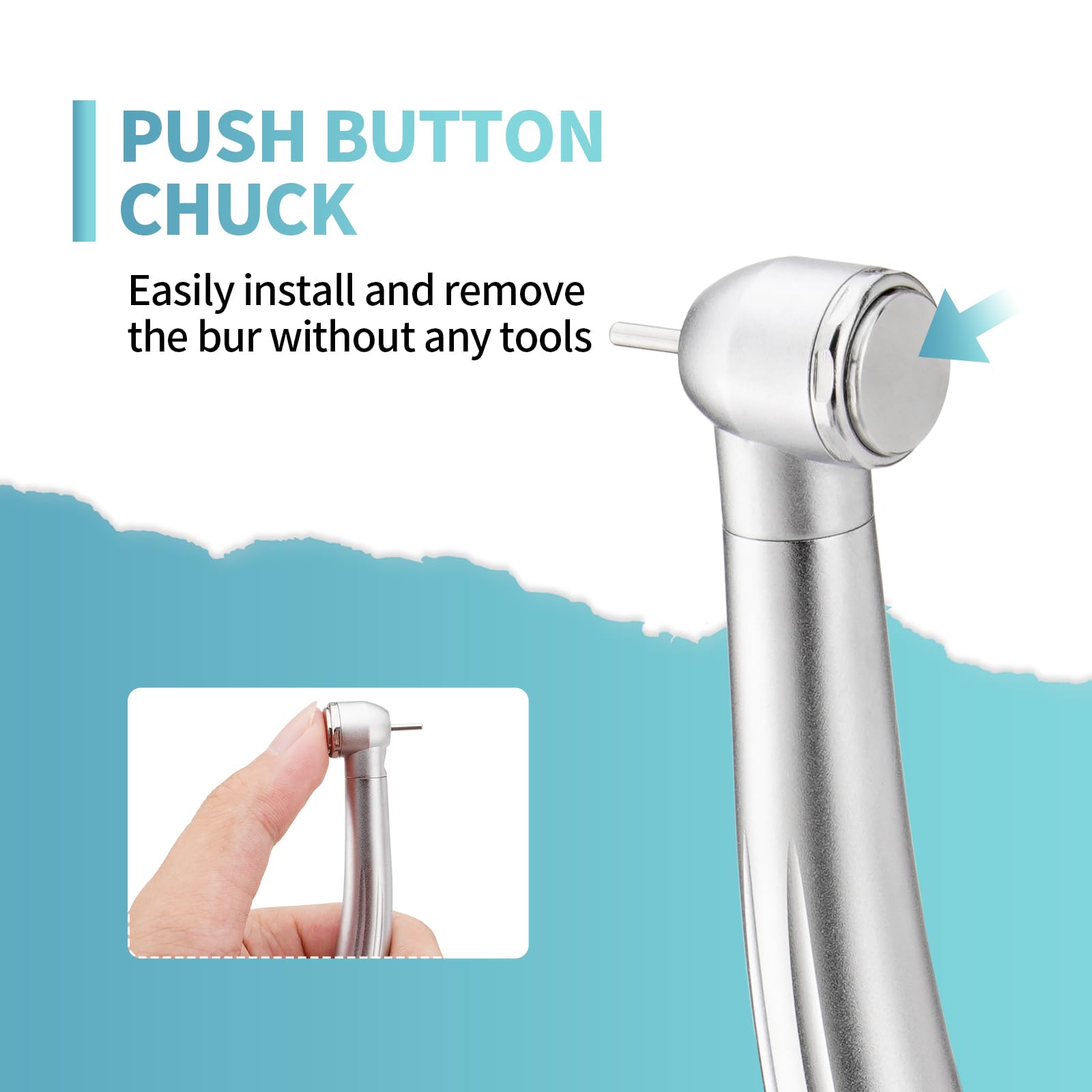 High Speed Handpiece 510(K) Approved with Std.Head ø12.6mm x H14.6mm: Dental Handpiece with Fiber-Optic LED Light, 4 Holes Coupling & Air-Turbine Motor: Perfect for Drilling, Grinding & Repairing