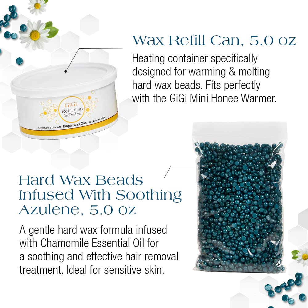 Gigi Wax Refill Kit - Azulene Hard Wax Beads for Hair Removal - Perfect for Sensitive Skin, Face & Brows, At-Home & Salon Use, 5 Oz