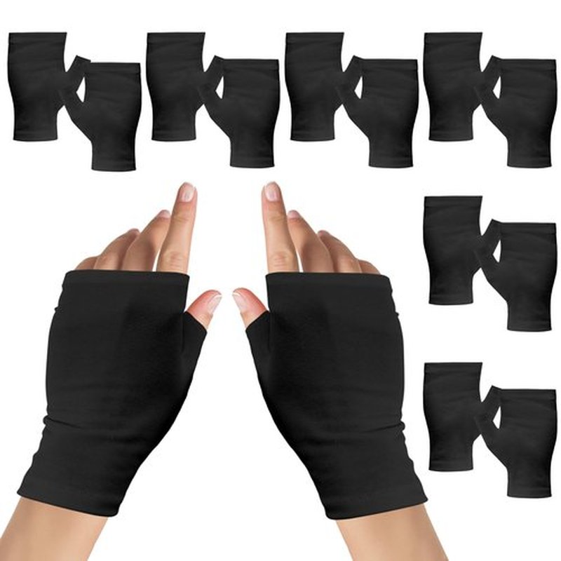 6 Pairs Cotton Gloves Eczema, Cotton Eczema Gloves for Women and Men, Touchscreen Fingerless Black Gloves for Art Handling, Fingerless Moisturizing Gloves for Dry Hands Overnight Skin Protect (Black)