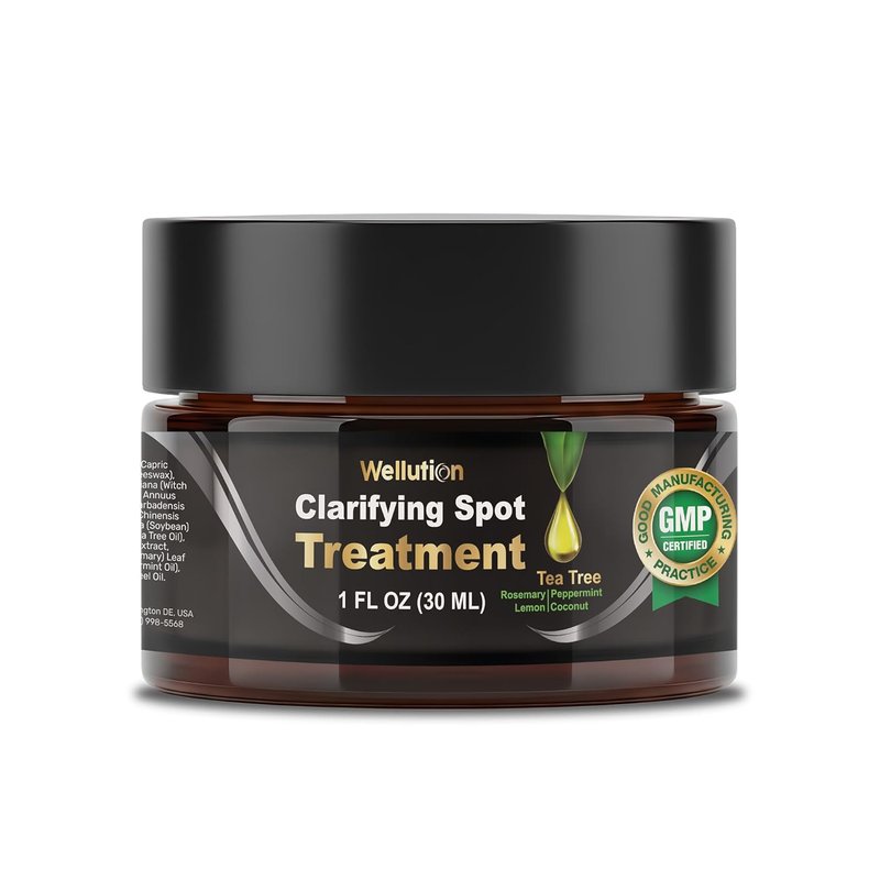 WELLUTION Cystic Acne Spot Treatment - Fast-Acting Tea Tree Acne Cream for Pimples & Blemishes - 1oz