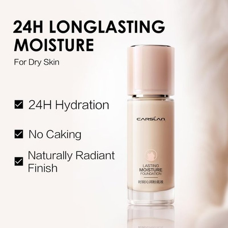 CARSLAN Lasting Moisture Foundation, 24H Longlasting Medium Coverage Dewy Finish Face Makeup, Poreless, Lightweight, Hydrating Liquid Foundation For Dry Skin, M01
