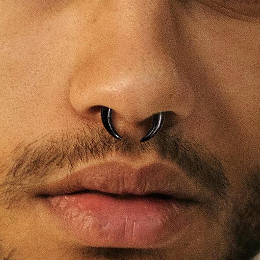 BOKABOO 7Pcs Glass C Shape Septum Stretching Kit Set - 14G to 2G, Buffalo Septum Retainers Rings, Pincher Tapers with O-Rings for Nose & Ear Piercing Jewelry (Black Color)