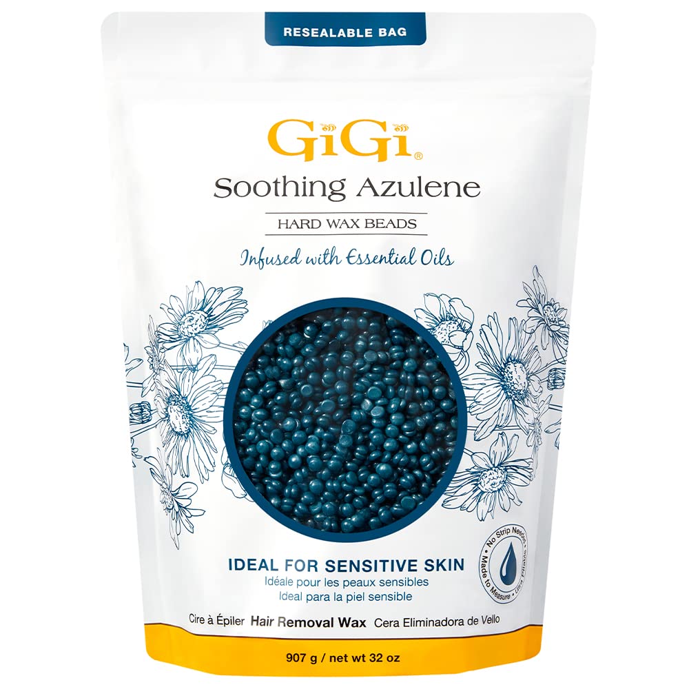 GiGi Azulene Hard Wax Beads for Hair Removal, Sensitive Skin, 32 oz