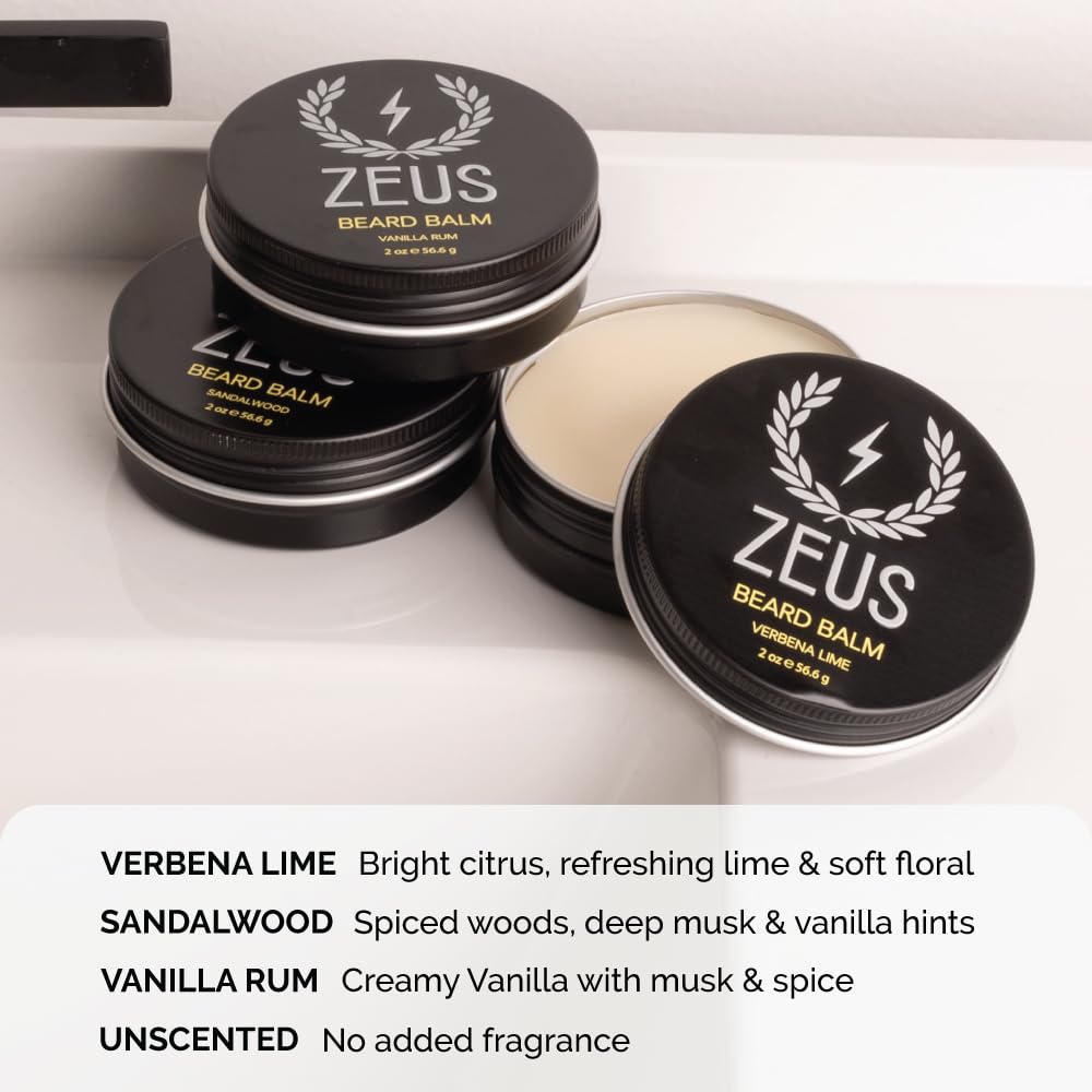 Zeus Conditioning Beard Balm for Men - 2 Oz - Natural Softening Conditioner for Facial Hair (Unscented)