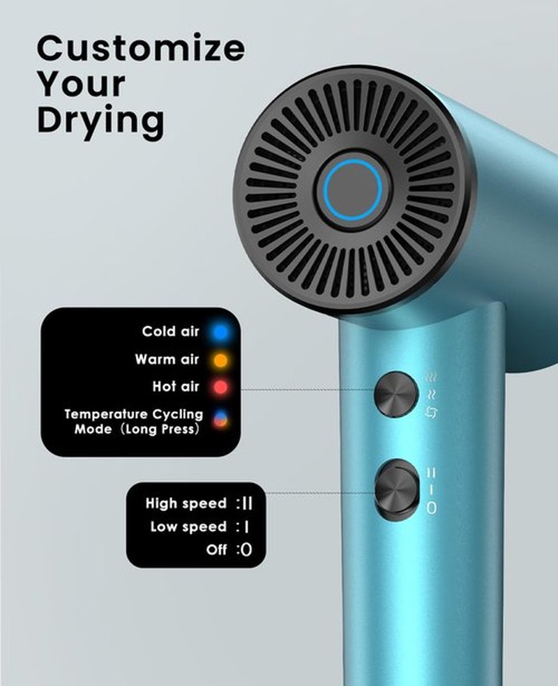 OSOU Ionic Hair Dryer, High-Speed Blow Dryer - 150,000 RPM Brushless Motor, 500 Million Negative Ions, Ultra-Light & Small, Smart Temp Control, Quiet Hairdryer for Women, Ideal for Travel, Home