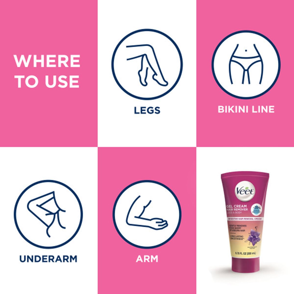 Hair Removal Cream VEET Legs & Body 3 in 1 Gel Remover Sensitive Formula with Aloe Vera and Vitamin E 6.78 fl ozTube Pack of