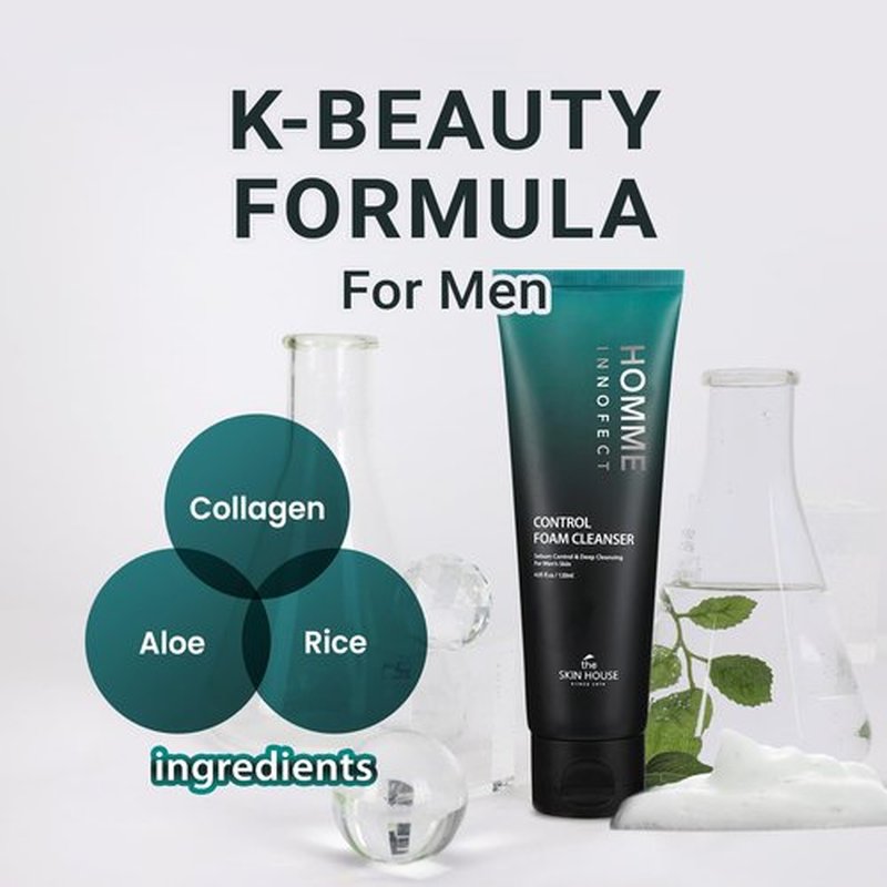 The Skin House Homme InnoFect Men Face Wash – Deep Cleansing Foam Cleanser, Oil Control Face Wash for Men, Rich Foaming Cleanser for All Skin Types 4.05 fl.oz