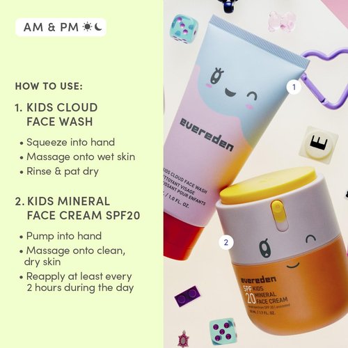 Evereden Kids Healthy Morning Duo Spa Headband for Girls: Clean & Vegan Skin Care Bundle | Cloud Face Wash + SPF 20 Mineral Face Cream | Non-Toxic | Easy-to-Use Skincare