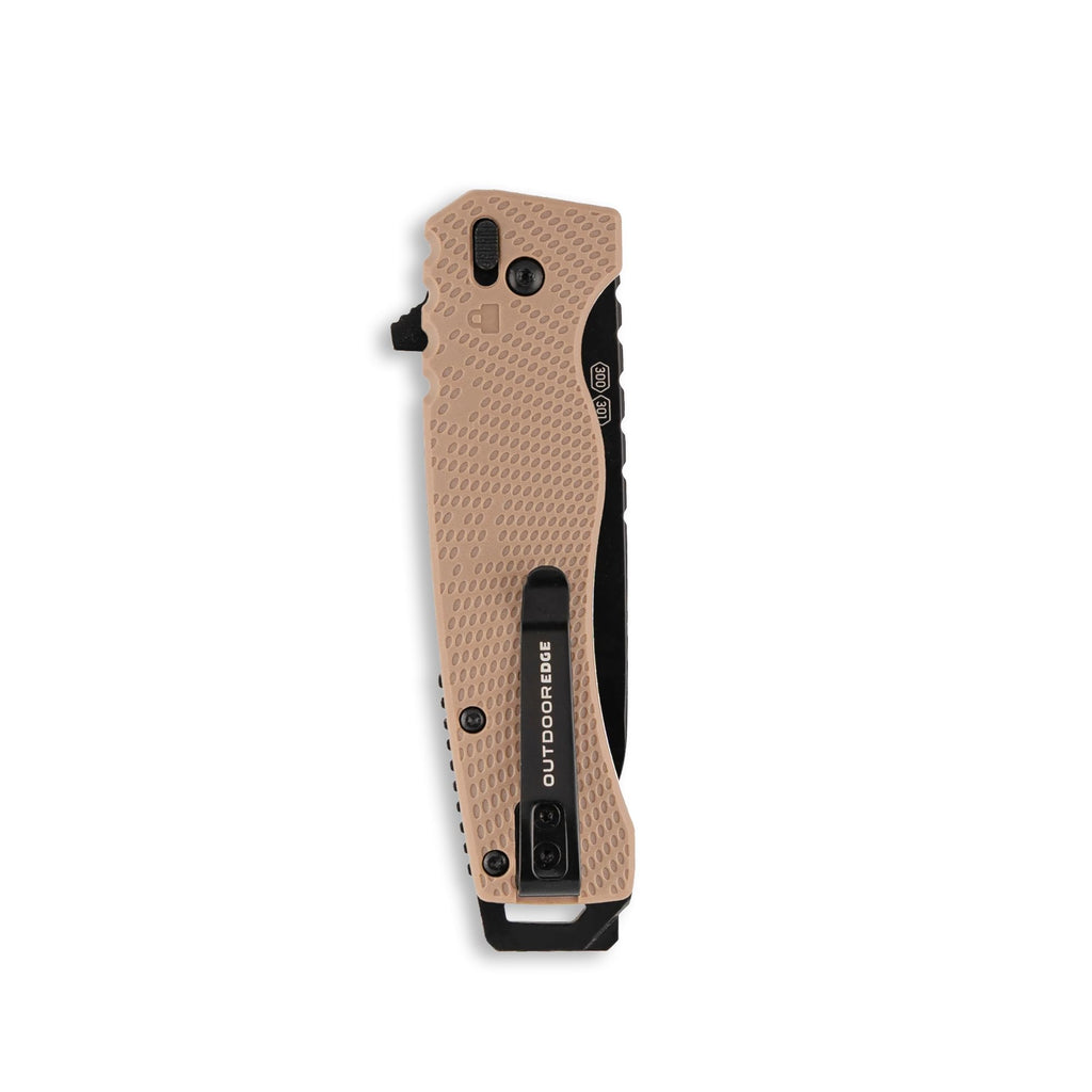 OUTDOOR EDGE Razor XD1 Folding Knife – Heavy-Duty 3" Replaceable Blade, Tan Handle with Pry Bar & Bottle Opener – Includes 2 Black Sheepsfoot Blades & 1 Utility Blade