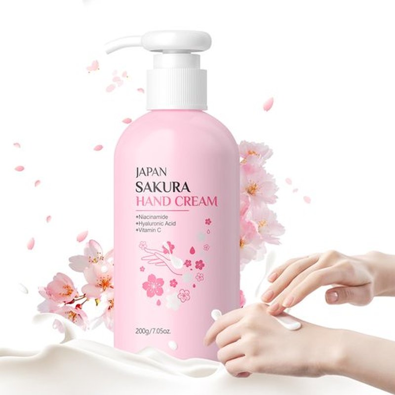 LAIKME Hand Cream for Dry Cracked Hands - Sakura Moisturizing Hands Lotion for Women Teengirls Holiday Gifts - Instant Hydration Long Lasting Hand Moisturizer for All Skin Non-Greasy, 7.05 Oz / 200g