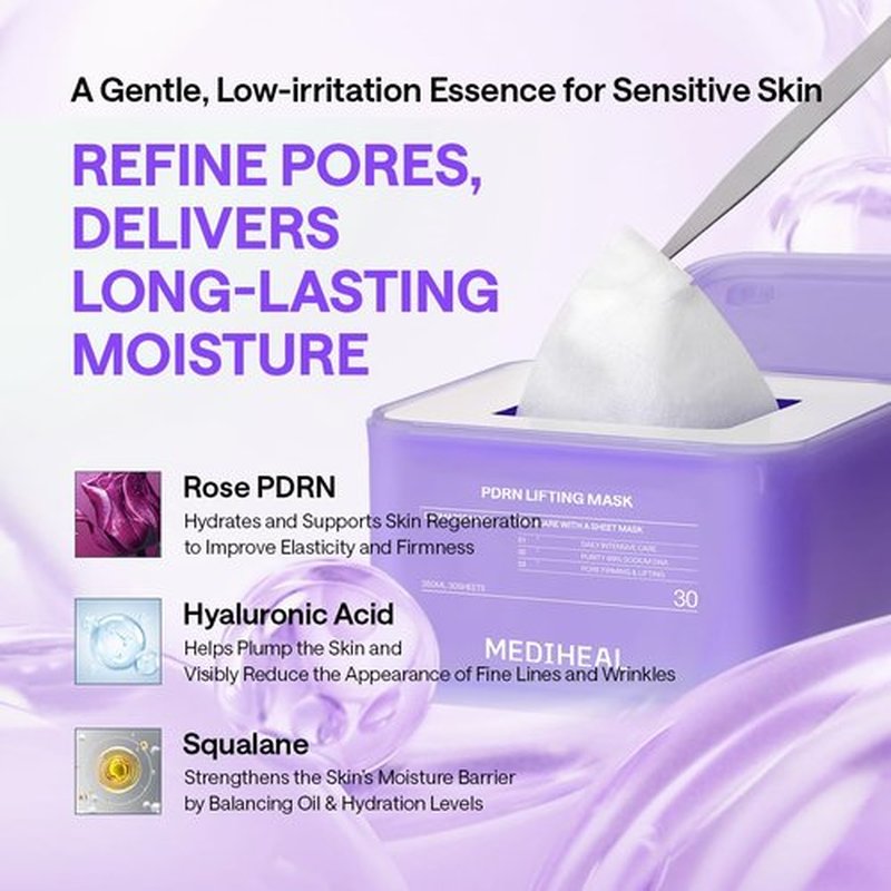 Mediheal Derma 365 Daily Mask - Hyaluronic Acid & Squalane for Deep Moisturization | 30 Sheets