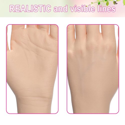 Practice Hand for Acrylic Nails Realistic Mannequin Hand for Nails Practice Soft Flexible Bendable False Fake Nail Hand Art Trainer Manicure Practice Hand Tool and Rings Display of Bracelets (Left)