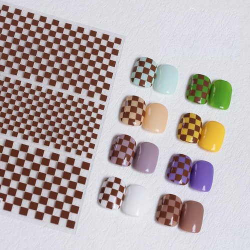 5 Sheet Checkerboard Grid Nail Art 3D Stickers Nail Decals for Nails Houndstooth Manicure Sliders DIY Accessories (Black)