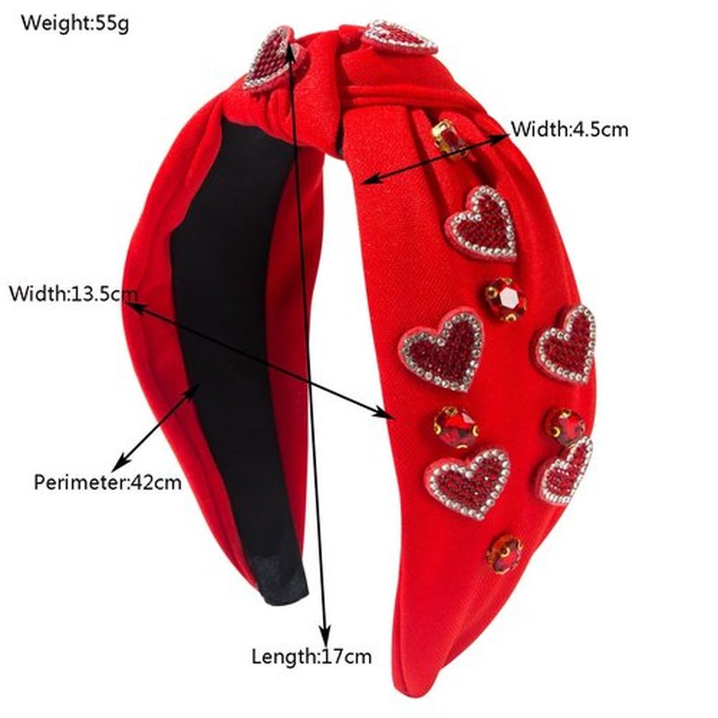 Palotay Red Heart Valentines Headband for Women Rhinestone Beaded Heart Headbands Valentine Day Hair Accessories Jewelry Gifts