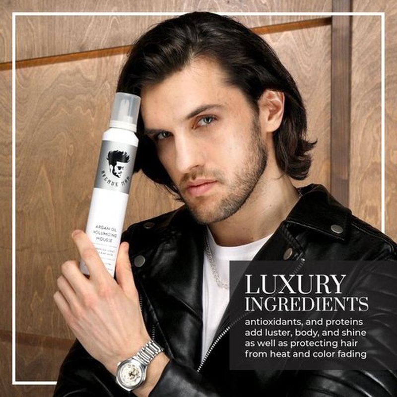 Avenue Man Argan Oil Mousse - Thickening & Volumizing Hair Foam for Men - Strong Hold & Frizz Control (6.0 oz)