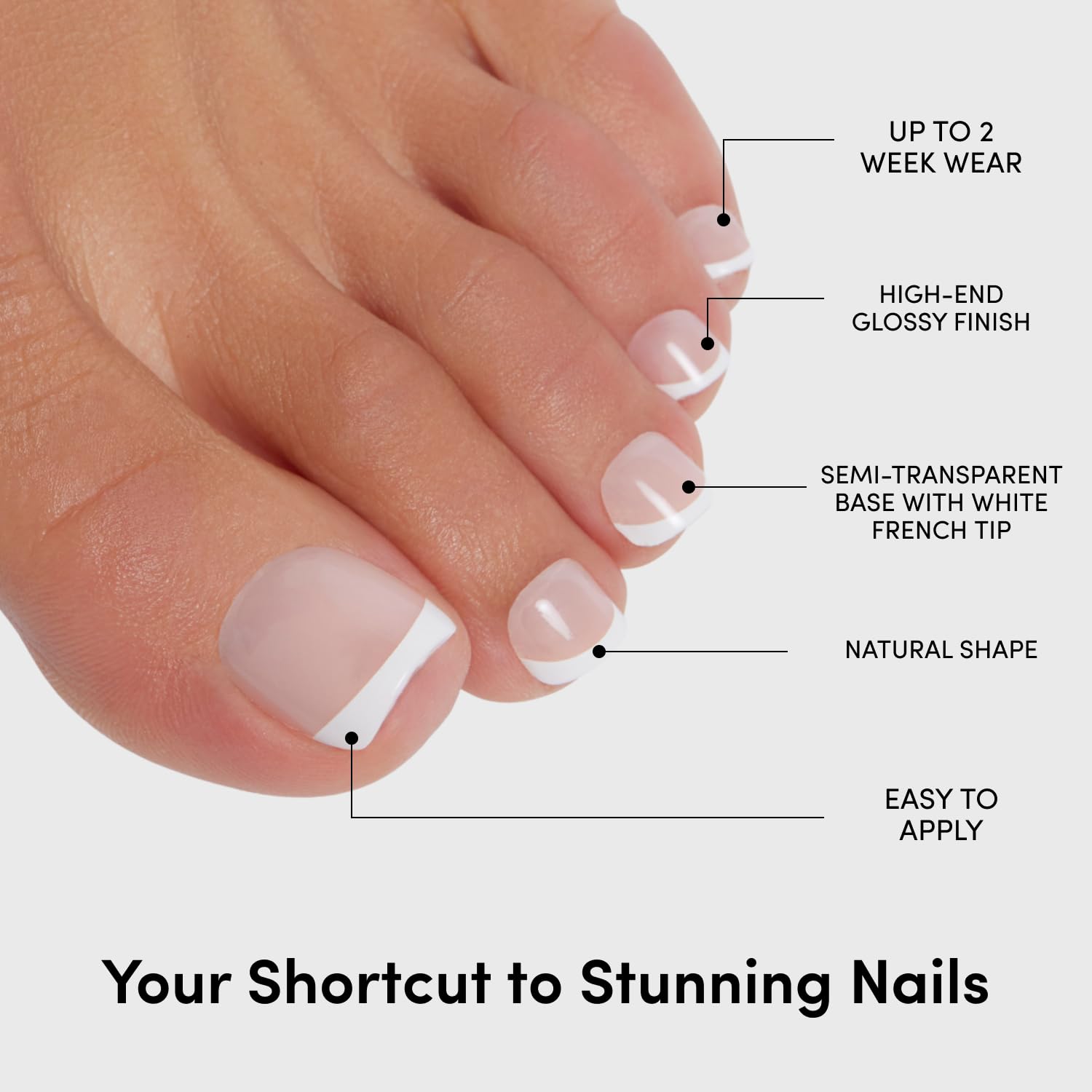 Glamnetic Press On Toenails - Natural Fake Nails | Classic White French Tip Press On Toenails, Salon Quality Press On Nails Kit with Glue | Ma Damn - 32 Nail Set in 16 Sizes