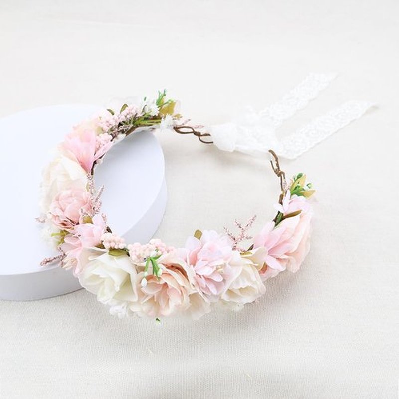 PoshMyra Flower Crown for Girls Birthday Party Children Floral Headpiece Kids Headband Wedding Holo Hair Accessories Photo Prop Soft Pink Headband