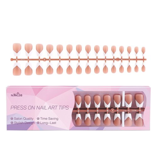 NMKL38 300Pcs V Shape Classical French Tip Nails, 15 Size Press on Nails, French Tip Gel Nails for DIY Nail Art
