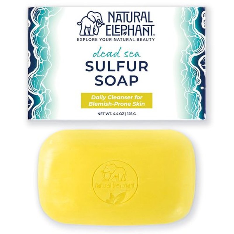 Natural Elephant Dead Sea Sulfur Soap 4.4 oz with Dead Sea Salt, Aloe Vera, Sulphur Face and Body Cleanser for All Skin Types (4 Pack (17.6 oz Total))
