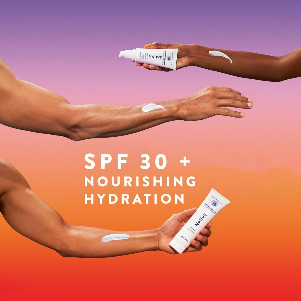Native Sunscreen SPF 30, Zinc Oxide Dermatologist Tested Suitable for Sensitive Skin & Hawaii Compliant, 5 Ounces | Unscented Sun Protection Lotion, Lightweight & Smooth