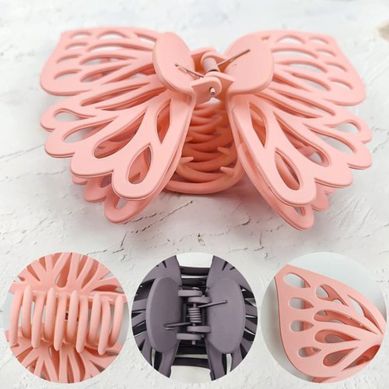 DIUEWOW Butterfly Thick Hair Clip, Hollow Matte Butterfly Hairpins Clips, Large Strong Hold Non-Slip Cute Hair Jaw Clips for Women - 2 Pack (Purple, Pink)
