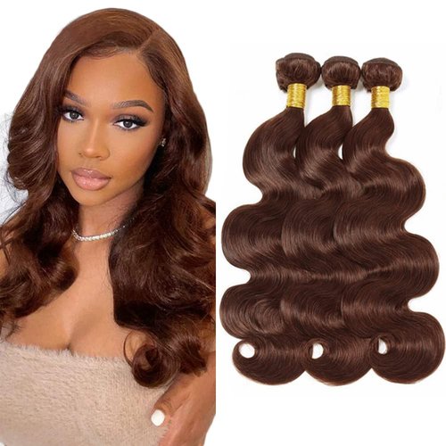 #4 Brown Bundles Human Hair Chocolate Brown Body Wave 3 Bundles 16 18 20 inch Real Color #4 Body Wave Human Hair Extensions 150g Dark Brown Bundles