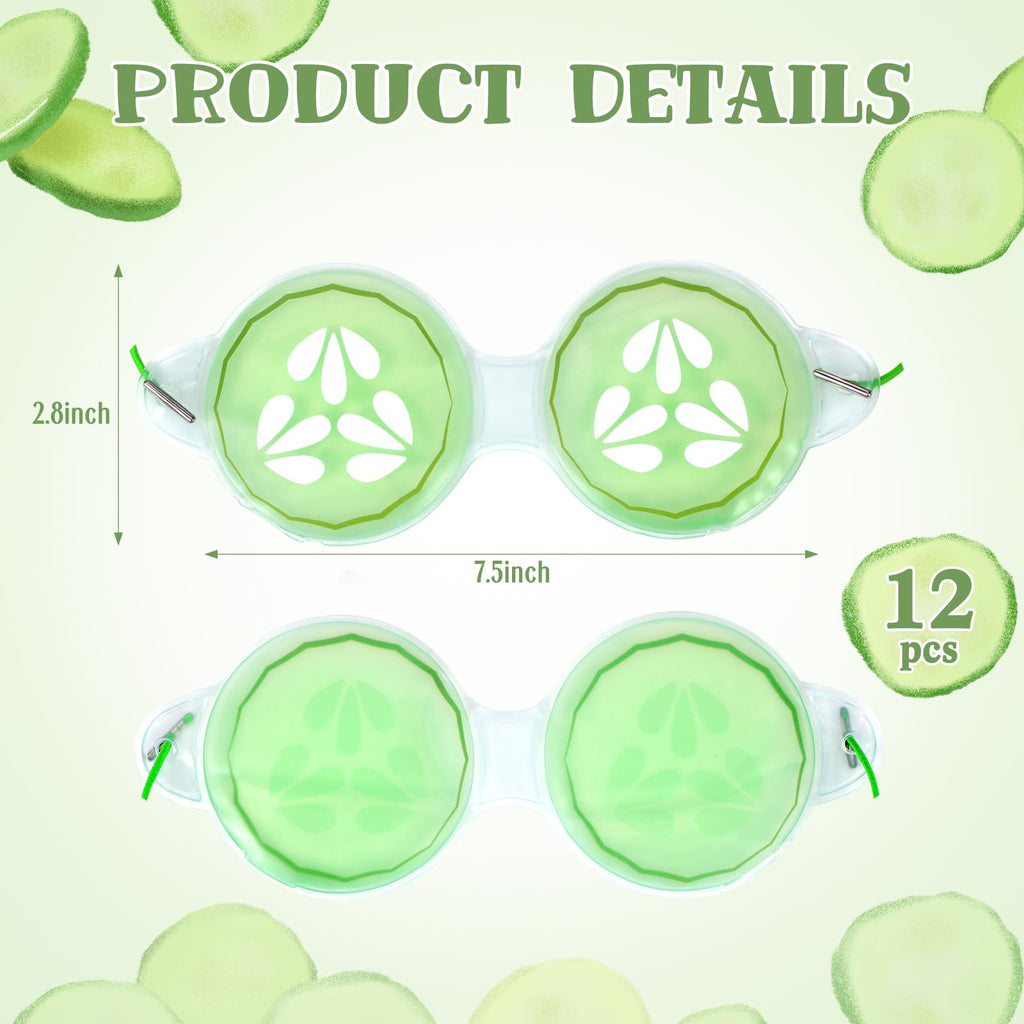 Skicuff 12 Pcs Hot and Cold Eye Pads Gel Eye Masks Reusable Relief Migraine Puffiness Relax Spa Party Favors Sleepover Slumber Party Supplies (Cucumber)