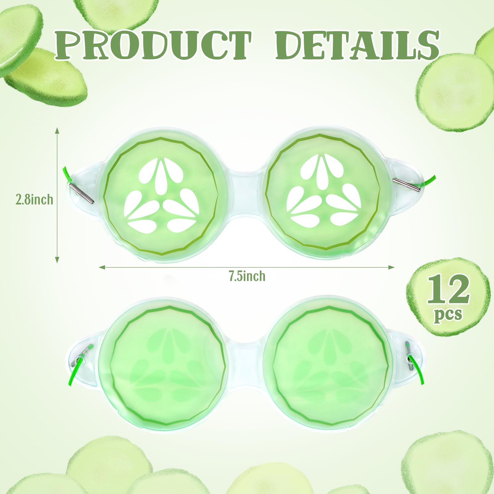 Skicuff 12 Pcs Hot and Cold Eye Pads Gel Eye Masks Reusable Relief Migraine Puffiness Relax Spa Party Favors Sleepover Slumber Party Supplies (Cucumber)