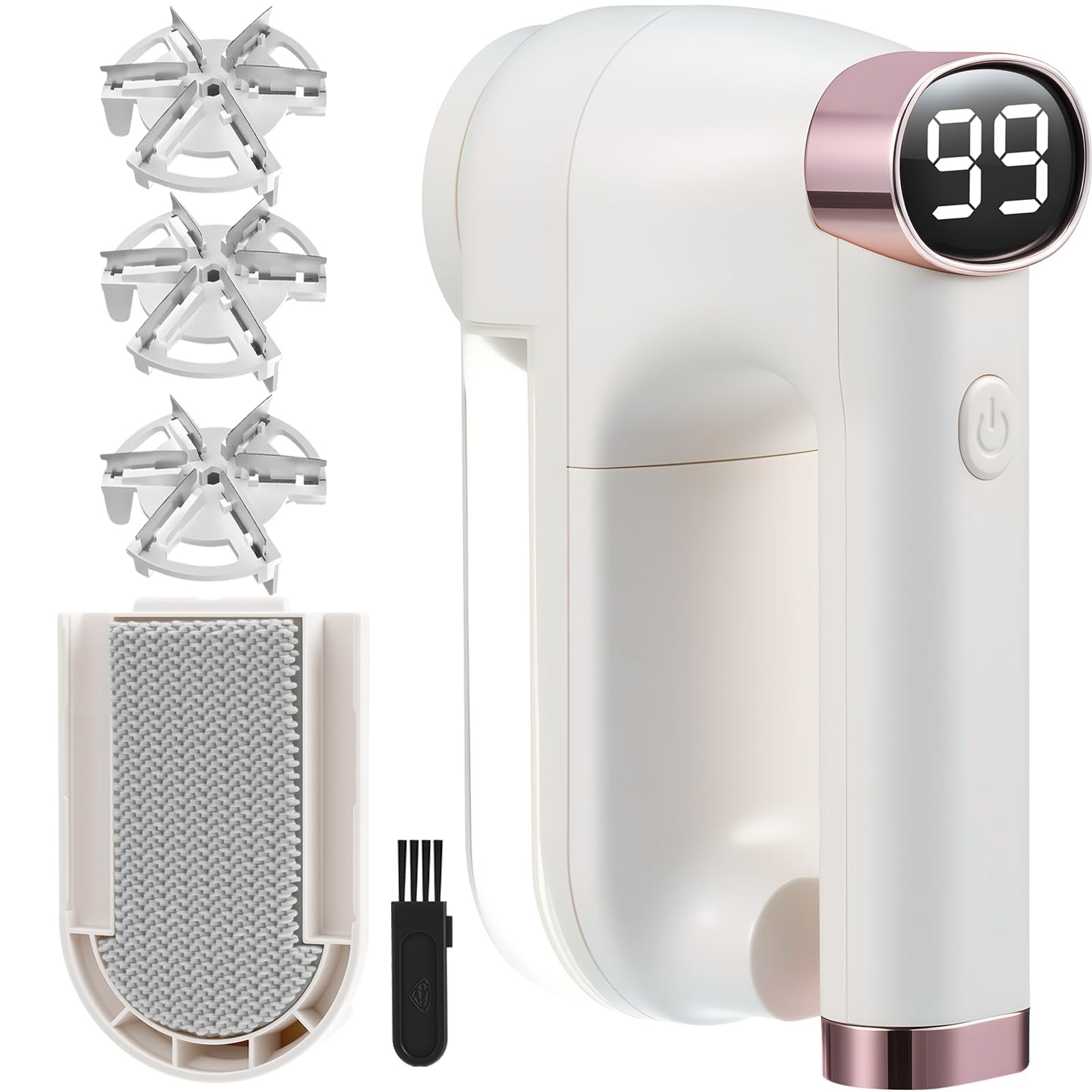 Poputra Fabric Shaver, Lint Shaver with Lint Brush, 3-Speed Sweater Shaver to Remove Pilling for Clothing, 6 Leaf Blade, LED Display, Electric Lint Remover for Furniture, Blanket, Couch (Beige)