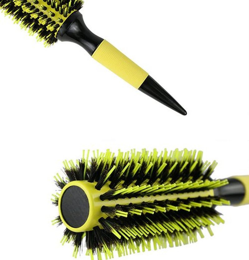 Healthcom 3 in 1 Ceramic & Ionic Bristle Round Barrel Hair Brush Set for Women & Men - Professional Styling, Blow Drying, Curling with Boar Bristle Brush & Scalp Comb (Yellow)