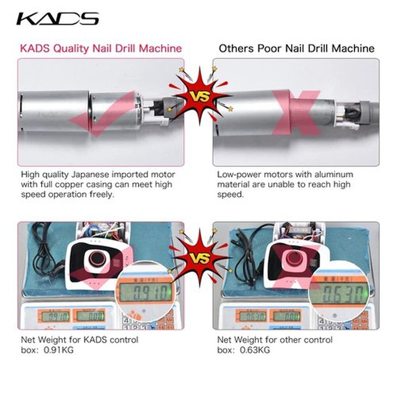 KADS 300-35000RPM Electric Nail Drill Machine Set Low Noise Vibration for Acrylic Nail Drill Gel Art Remover Pedicure Tool Glazing Polisher Polishing Grinder