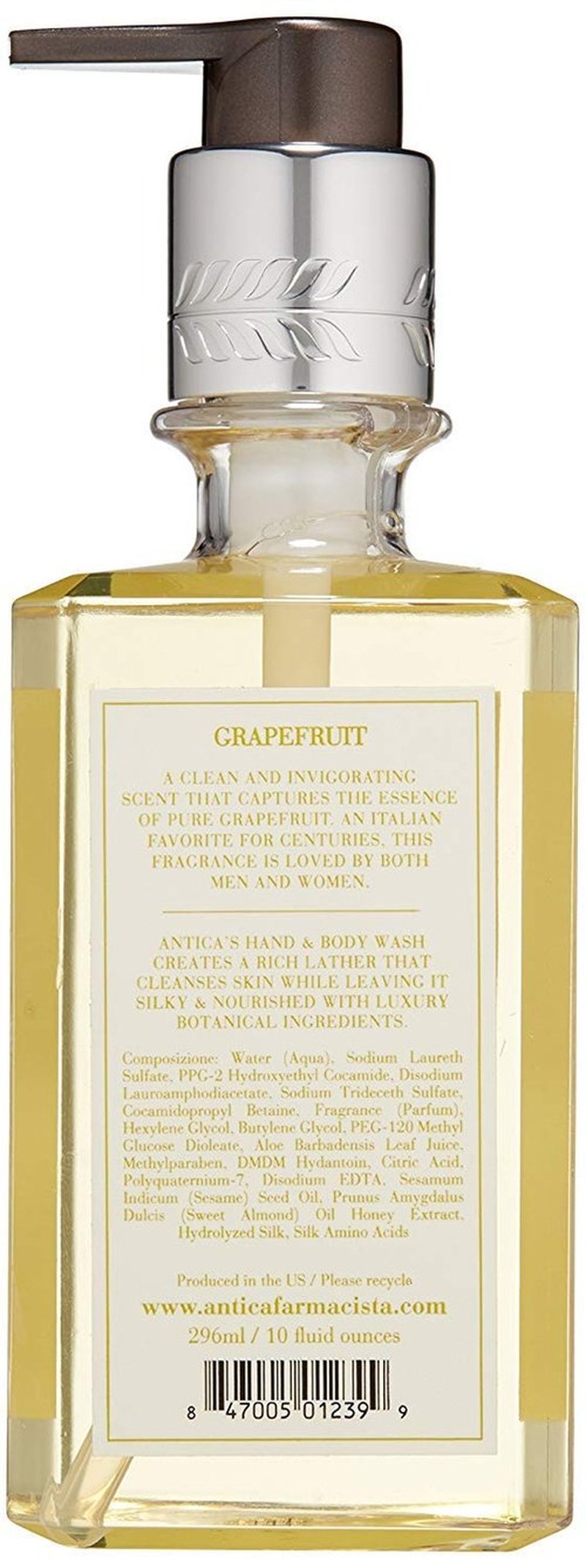 Antica Farmacista Hand & Body Wash - Luxury Hydrating Body Cleanser - Grapefruit Scent, 10 fl oz