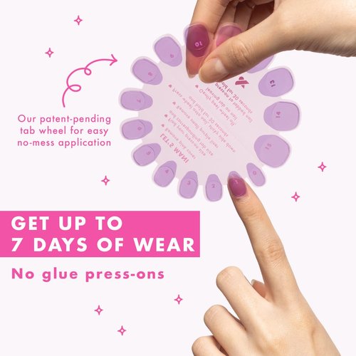 Olive & June Classic Super Stick Mani Press On Nails | Short, Round | No Glue Needed | 32 Tab Nails in 16 Sizes | Non-Toxic Tabs | Easy On-Off, Non-Damaging |7-Day Wear | Taffy | Bright Pink