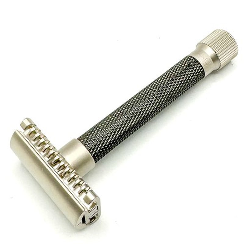 Parker Double Edge Safety Razor - Adjustable Shave from Mild to Aggressive | 5 Blades Included - Graphite Gray